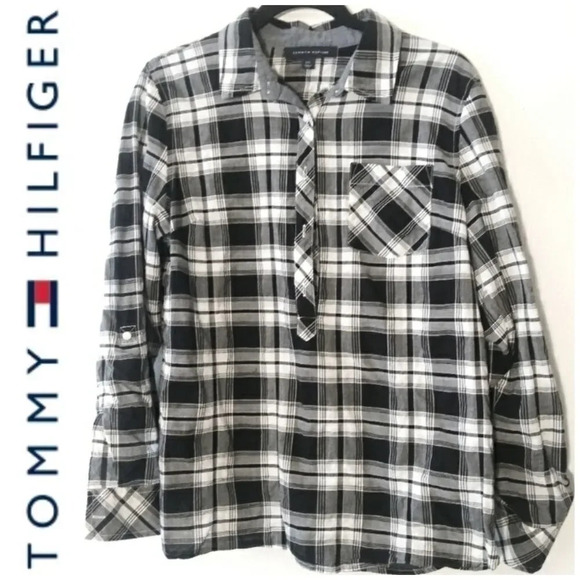 TOMMY HILFIGER PLAID SHIRT - BLACK & WHITE - Picture 1 of 5